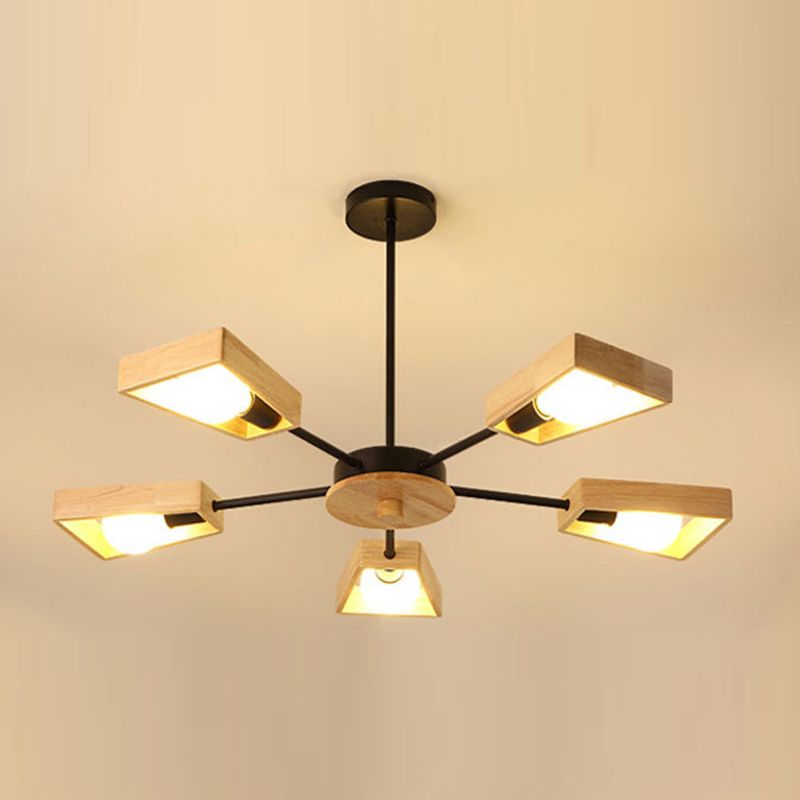 Nordic Living Room Hanging Lamp Rubberwood Sputnik Shaped Chandelier