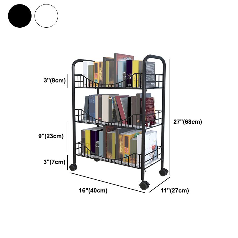 Contemporary Metal Bookshelf with Wheels Open Back Bookcase for Living Room