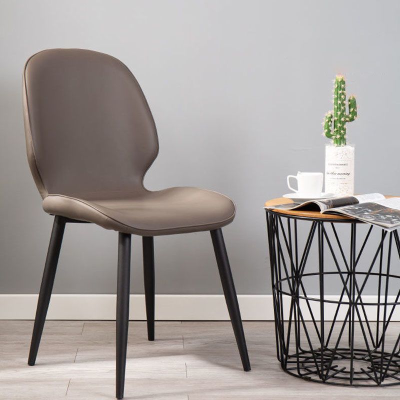 Silla moderna con respaldo sólido, sillas sin brazos con patas de metal para cocina