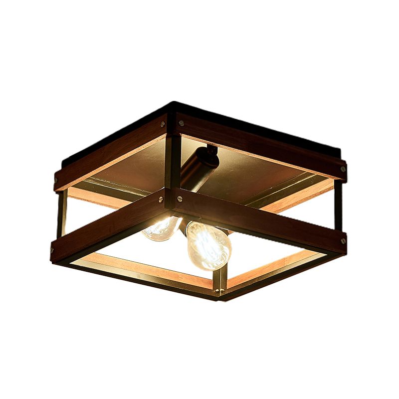 Metal Square Flush Mount Light Industrial 2 Lights Flush Mount Ceiling Fixture in Black