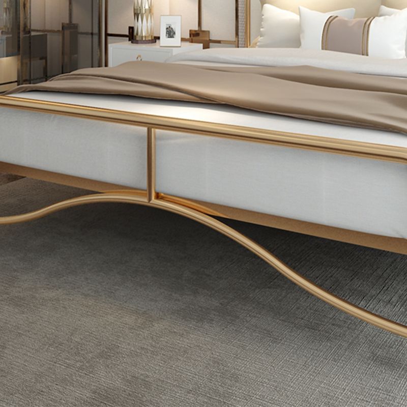 Glam Panel Bed with Camelback Headboard, Metal and Upholstered Bed Frame