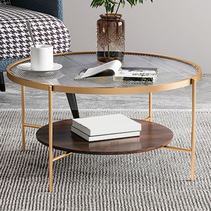 Contemporary 4 Legs Round Glass Top with Storage Shelf Single Coffee Table