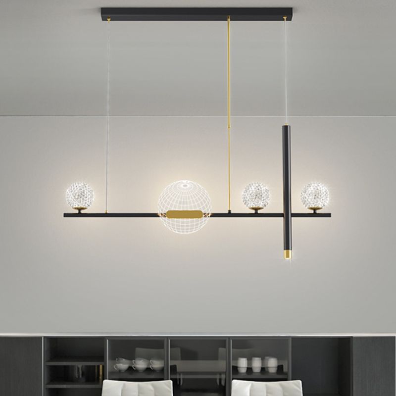 Minimalist 5-Light Island Pendant Globe Shade Acrylic Hanging Light for Dining Room