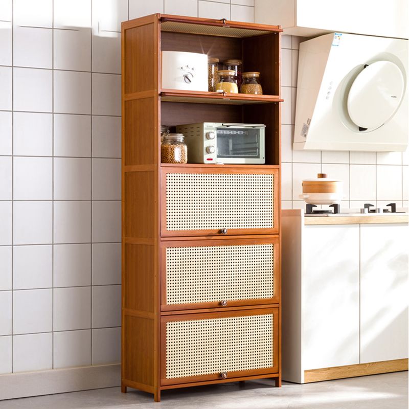 Mid-Century Modern Rectangle Cabinet with Wicker&Rattan Doors