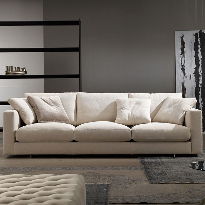 Moderne Stoff quadratische Armsofa Standardkissen Beige 4 -Bein -Sofa