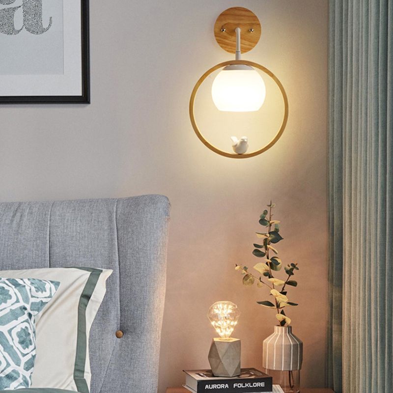 Modern Style Round Wall Light Sconces Wood 1 Light Wall Lighting Ideas