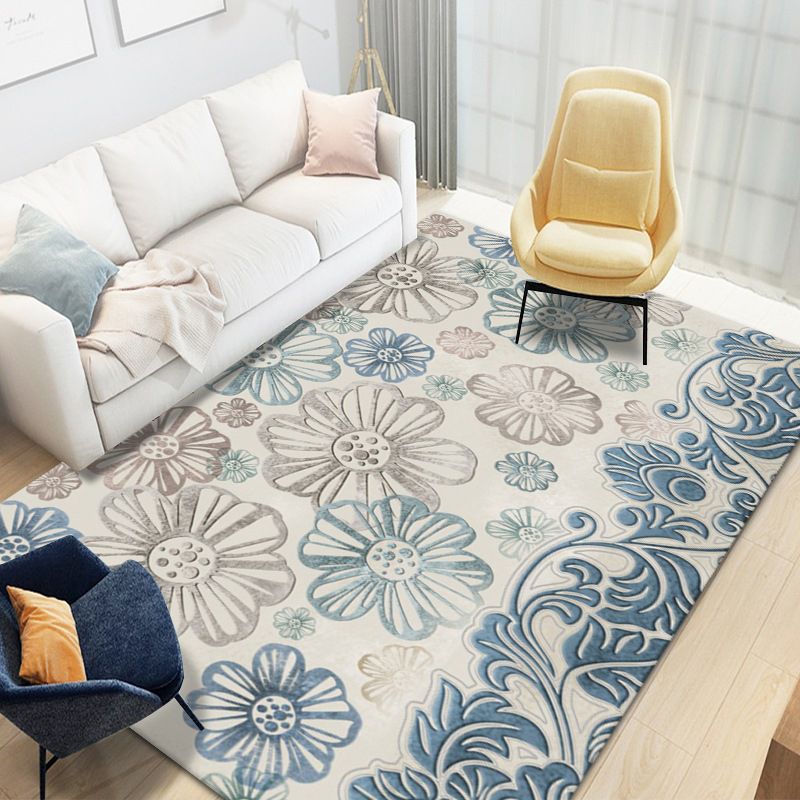 Grey Tone Home Decoration Carpet Bionic Plant Printed Area Rug Polyester with Non-Slip Backing Rug