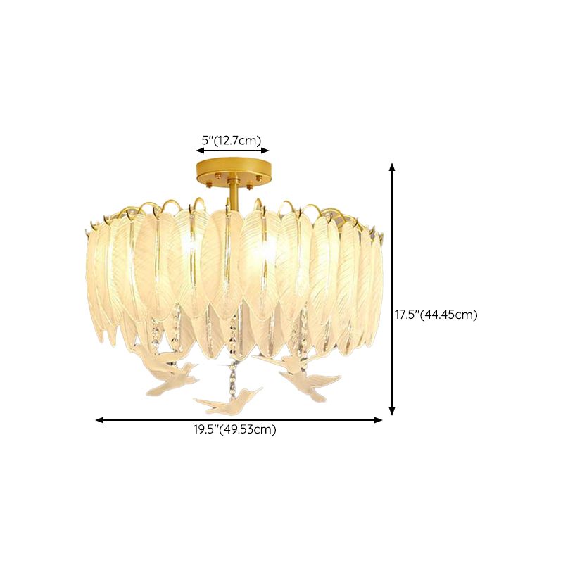 Modern Glass Ceiling Lamp Feather-shaped Flush Mount Light Fixture for Bedroom