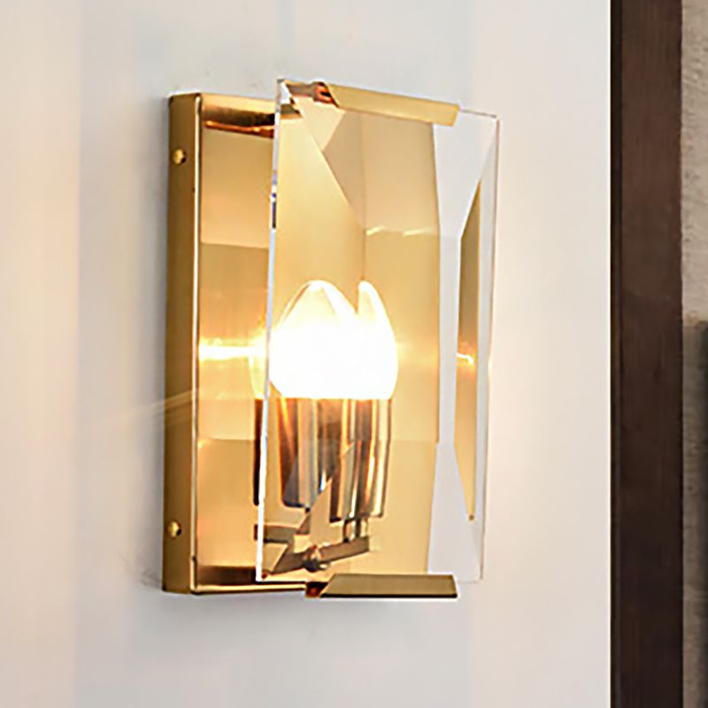 Black/Brass Finish Rectangular Sconce Light Modernism Style 1 Bulb Metal Wall Mount Light with Clear Faceted Crystal
