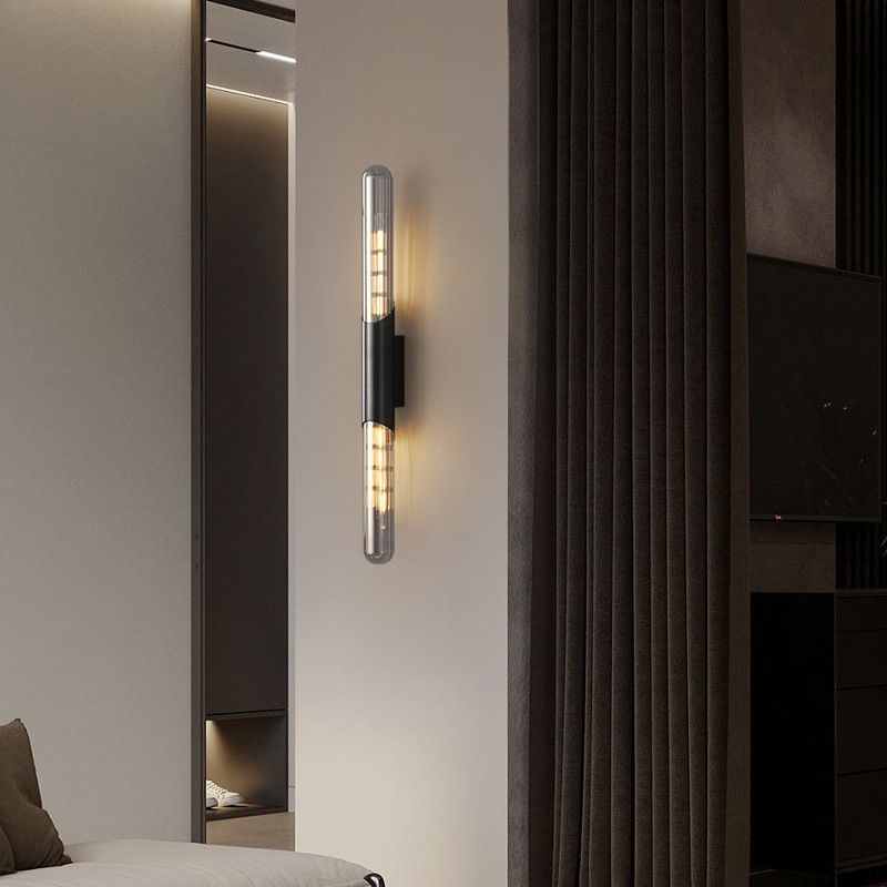 Solid Brass Wall Mounted Sconce in Black / Gold Finish Glass Tube Shade Wall Light
