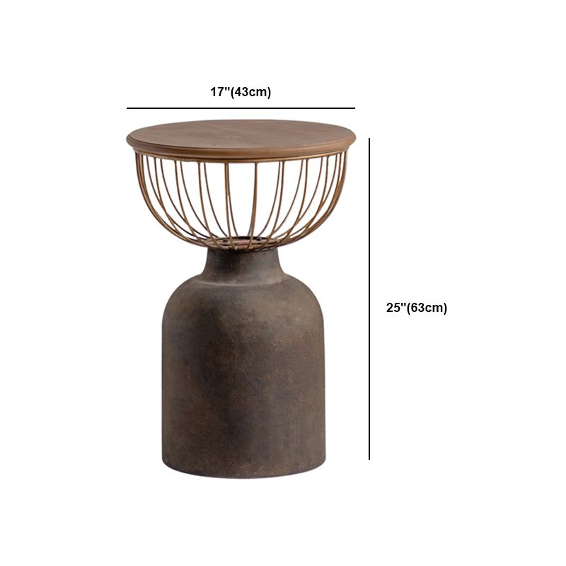 Rustic Iron Pedestal Round Wood Top Coffee Table - Distressed Surface Treatment