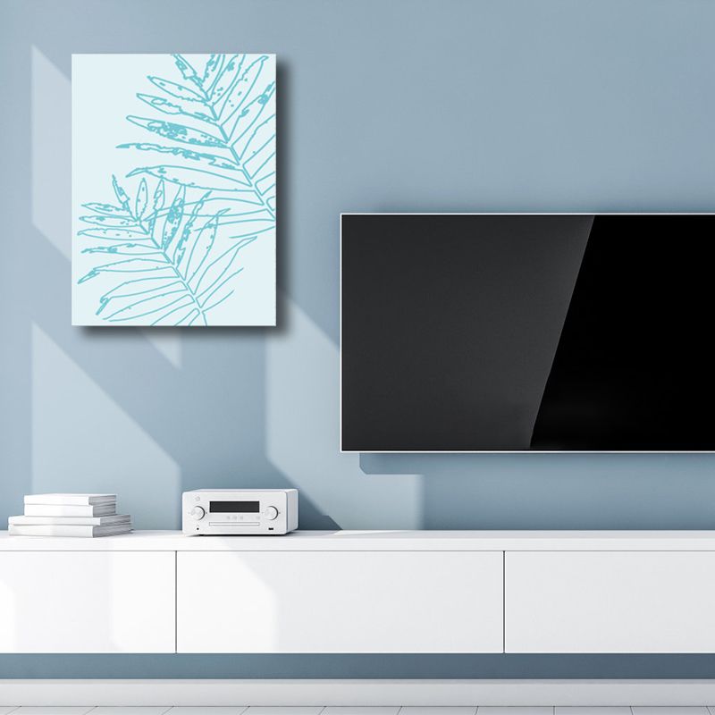 Blue Leaves Print Wrapped Canvas Textured Scandinavian Living Room Wall Art Decor