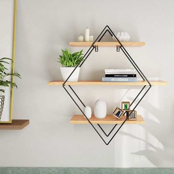 Floating Shelf Bookcase Wooden and Metal Book Shelf for Study Room