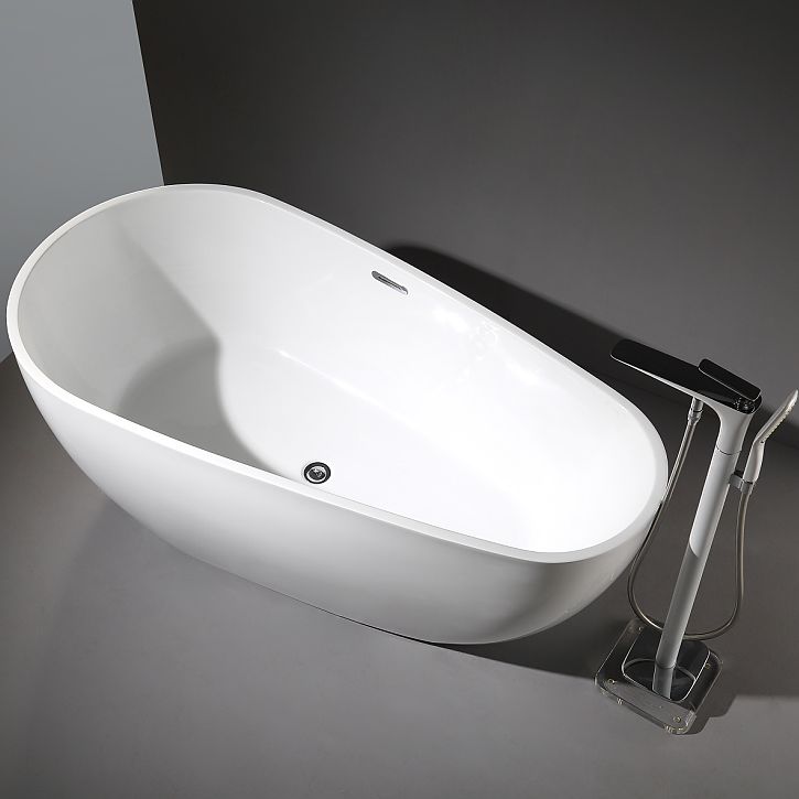 Modern Oval Bath White Acrylic Soaking Freestanding Back to Wall   Bathtub
