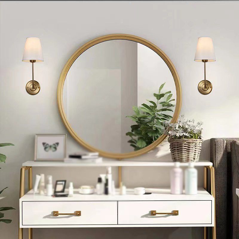 Modern Single Bathroom Vanity Light Black/Brass Metal Bath Bar with Fabric Shade