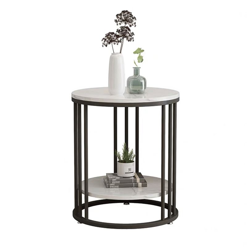 Frame Base Design Gold/ Black Metal Slate Top White Rectangular Side Table
