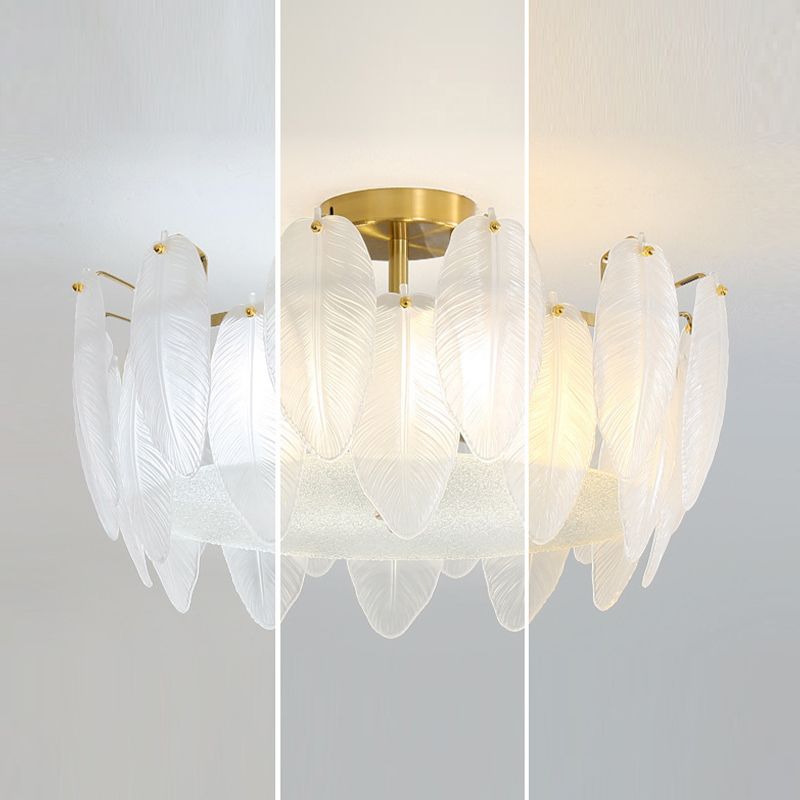 Nordic Ceiling Light Feather-shaped Glass Shade Flush Mount Light Fixture