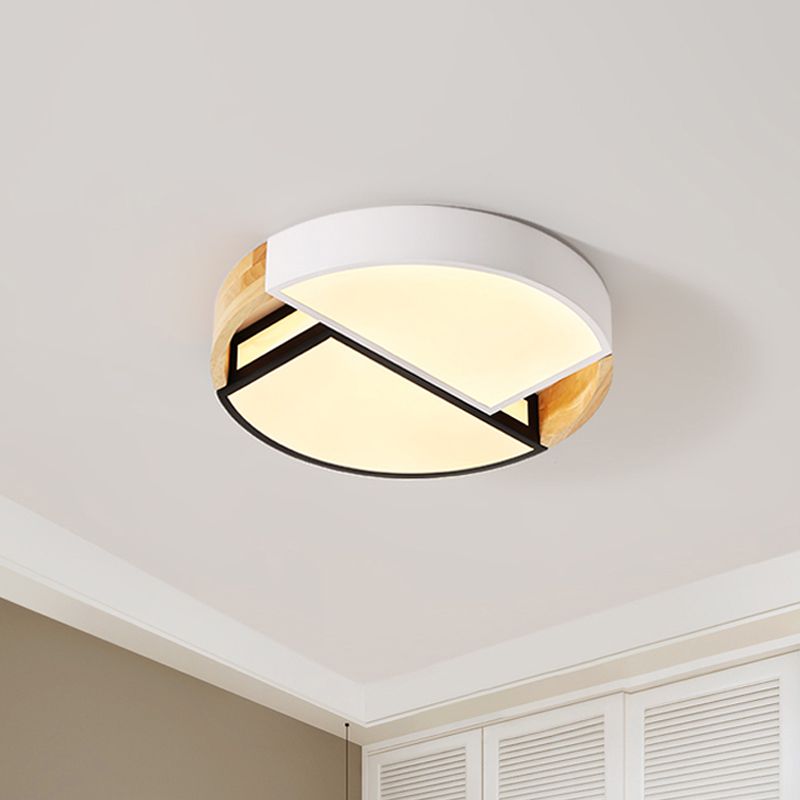 Splicing Drum Flush Light Fixture Modernist Metal LED White-Black-Wood Flush Mount, 16"/19.5" Dia