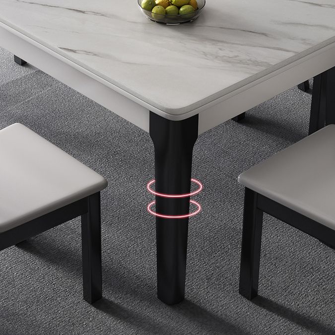 Mid-Century Rectangle Dining Table Sintered Stone Table with 4 Legs Base