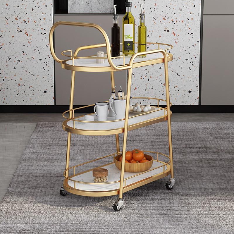 32.28"H Modern Rolling Prep Table Oval Metal Prep Table for Home Use