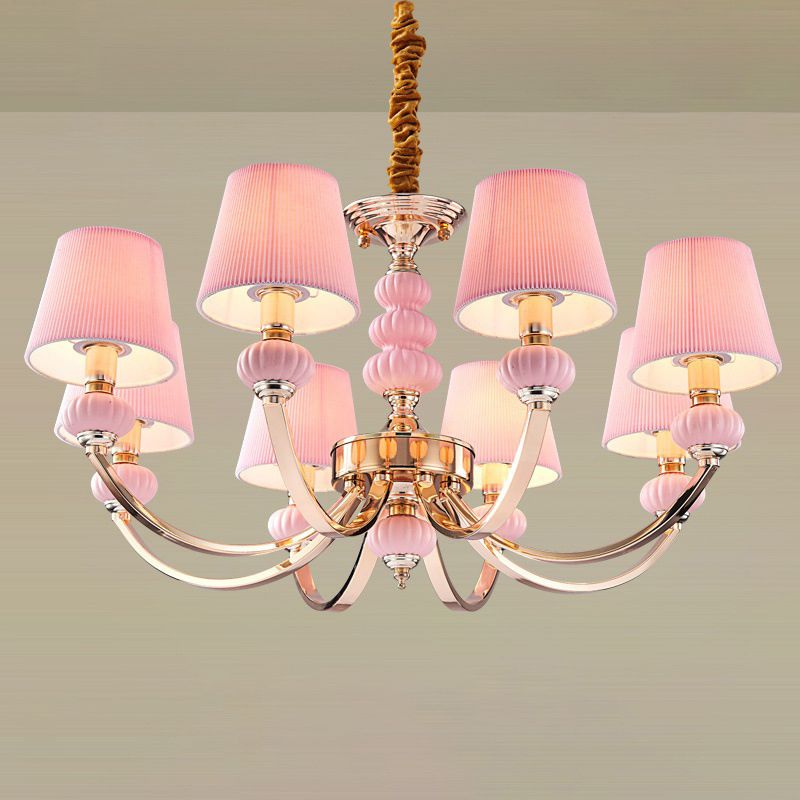 Chambre conique chambre suspendue lampe plissée en tissu nordique Lumière avec bras d'arc