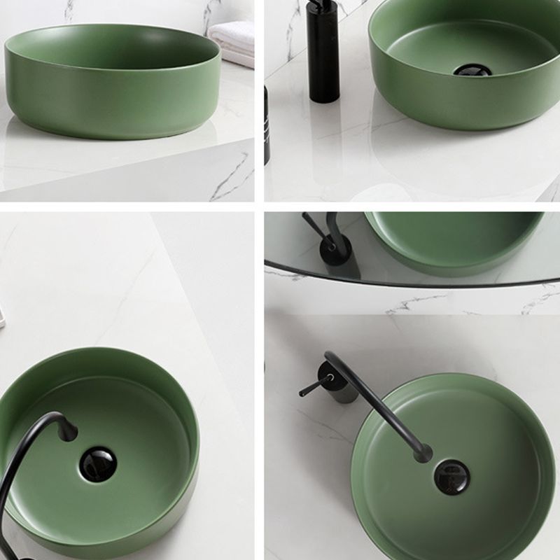 Modern Vessel Sink Round Porcelain with Basin Vessel Lavatory Sink without Faucet