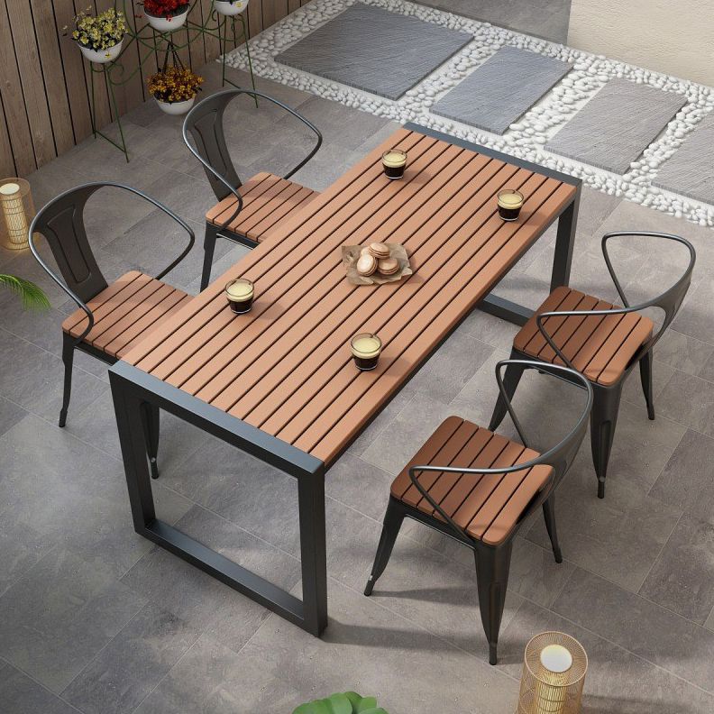 Industrial 1/3/5 Pieces Dining Set Rectangle Wood Dining Table for Courtyard