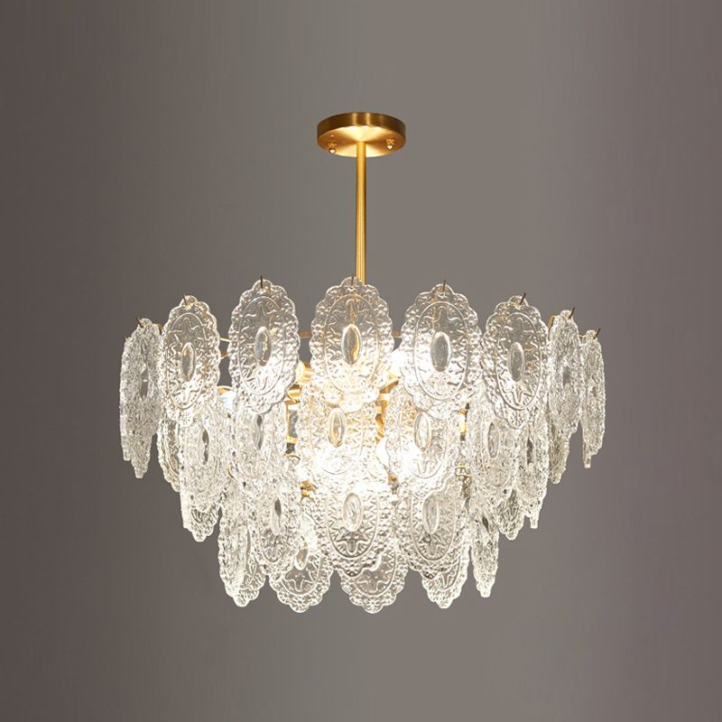 American Style Hanging Chandelier Metal Glass Chandelier in Gold for Hotel Restaurant