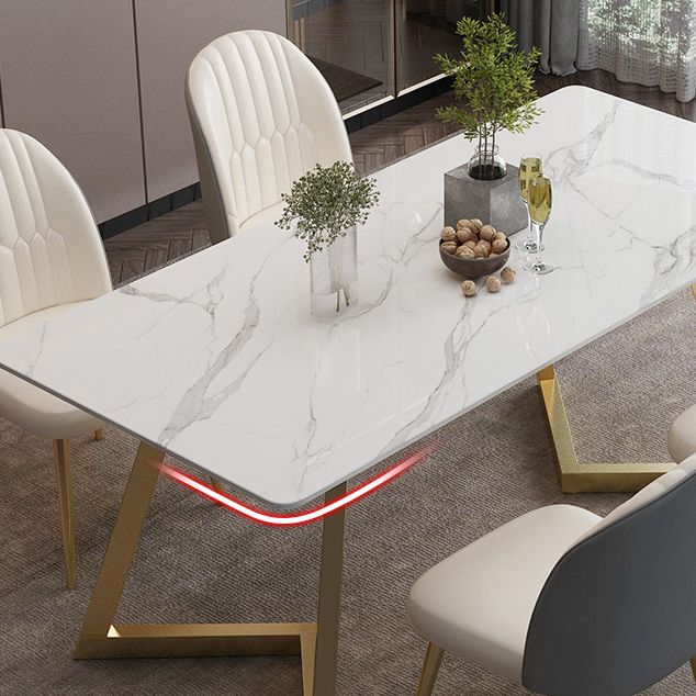 Glam Rectangle Dining Table Set 1/2/5/7 Pieces Dinette Set with White Sintered Stone Top