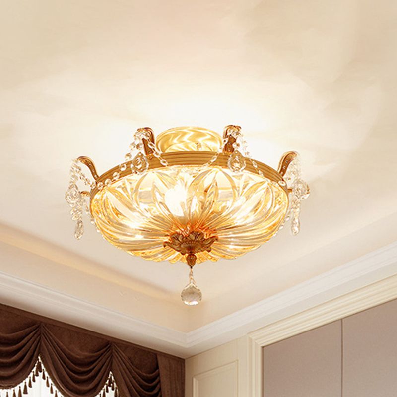 Cupola vetro trasparente semifulto modernista a 5 luci a filo oro a soffitto a soffitto con drappeggio cristallino