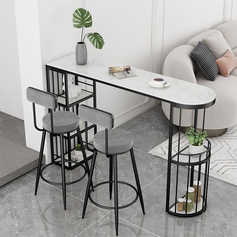 Stone Bar Dining Table Glam Bar Table with Double Pedestal for Dining Room