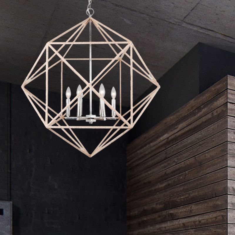 4 Heads Dining Room Hanging Chandelier Contemporary Beige Ceiling Pendant Light with Cage Metal Shade