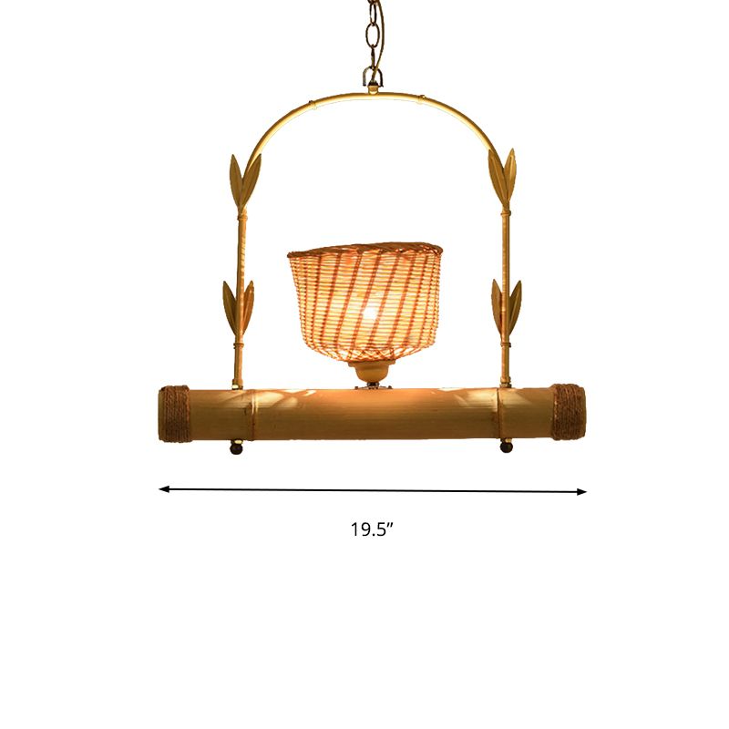 Rattan Basket Schatten Kronleuchter leichter Land Style 1/2-Licht Beige Deckenlampe mit Vogelkäfigdesign