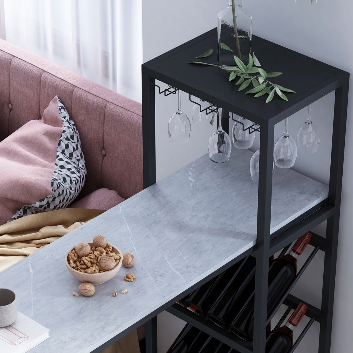 Modern Rectangle Bistro Bar Height Cocktail Table Marble Sled Indoor Bar Table