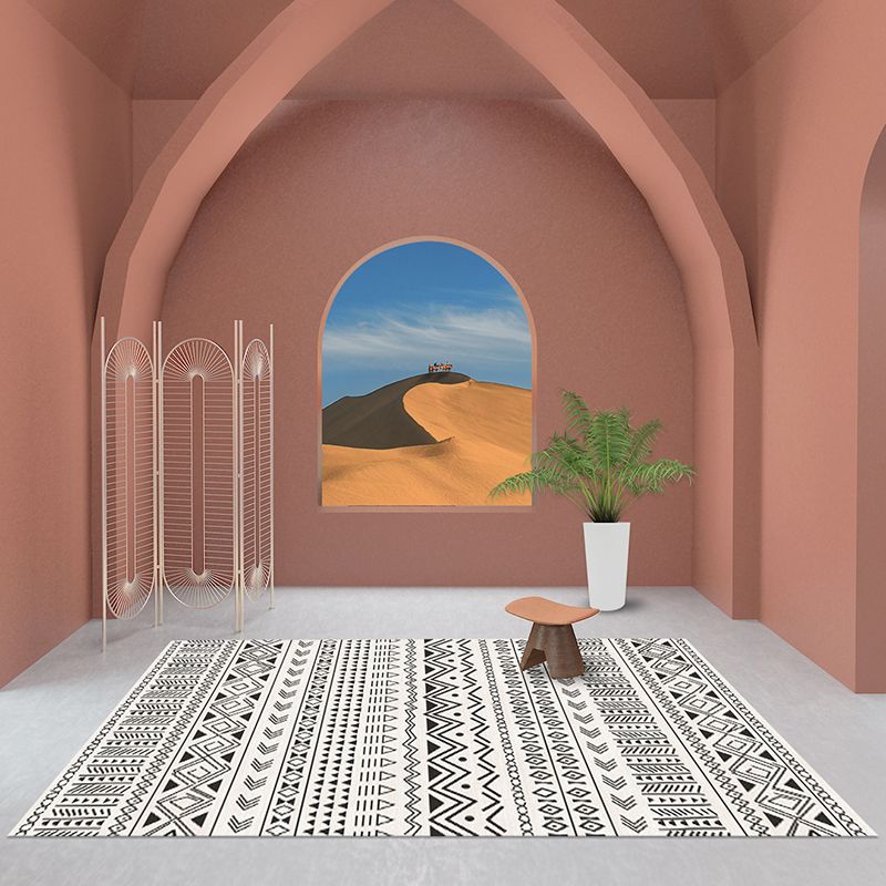 Tapis marocain beige en polypropylène à rayures tapis intérieur tapis lavable résistant à la tache antidérapante pour chambre