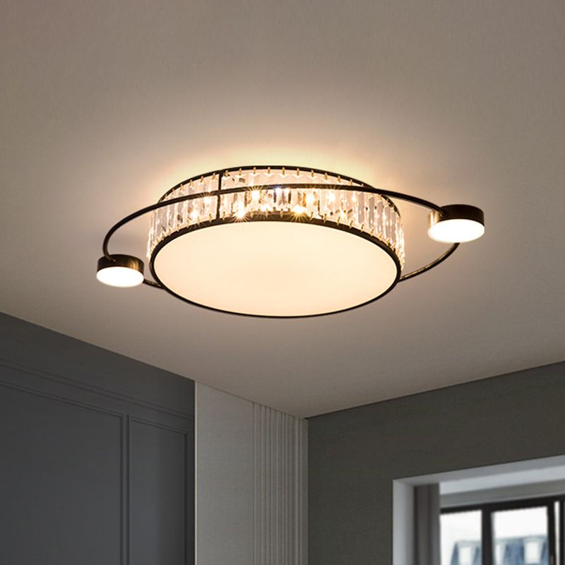 26 "/31.5" W K9 Crystal Black Flush Light Drum LED Modern Flush Mount Lighting Halterung für Schlafzimmer