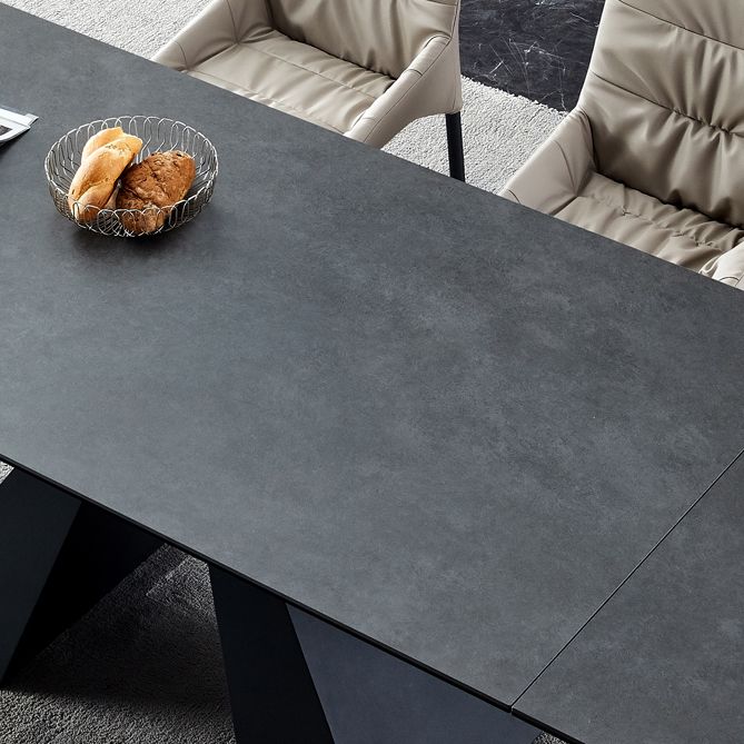 Industrial Sintered Stone Dining Table Rectangle Black Table with Pedestal Base