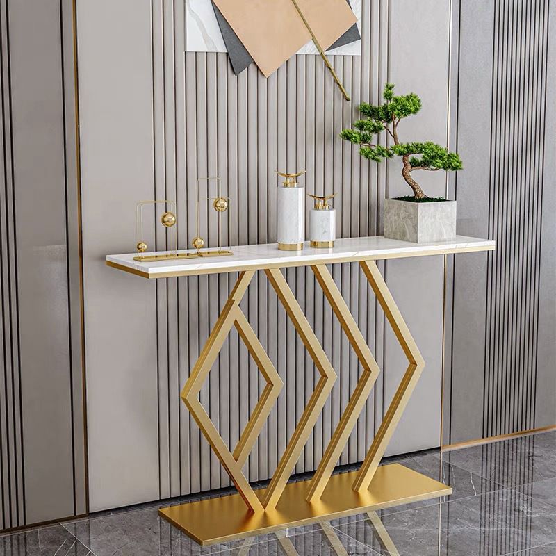 Glam Accent Table Antique Finish Console Sofa Table in Marble