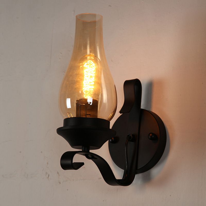 Industrial Vintage Wall Lamp Wrought Iron Indoor Wall Light with Clear Glass Shade
