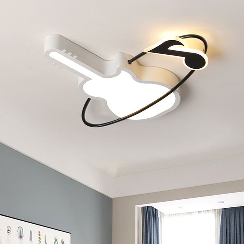 Acrylic Guitar Flushmount Lighting Contemporary White LED Ceiling Mounted Fixture with Musical Note for Bedroom in Warm/White Light