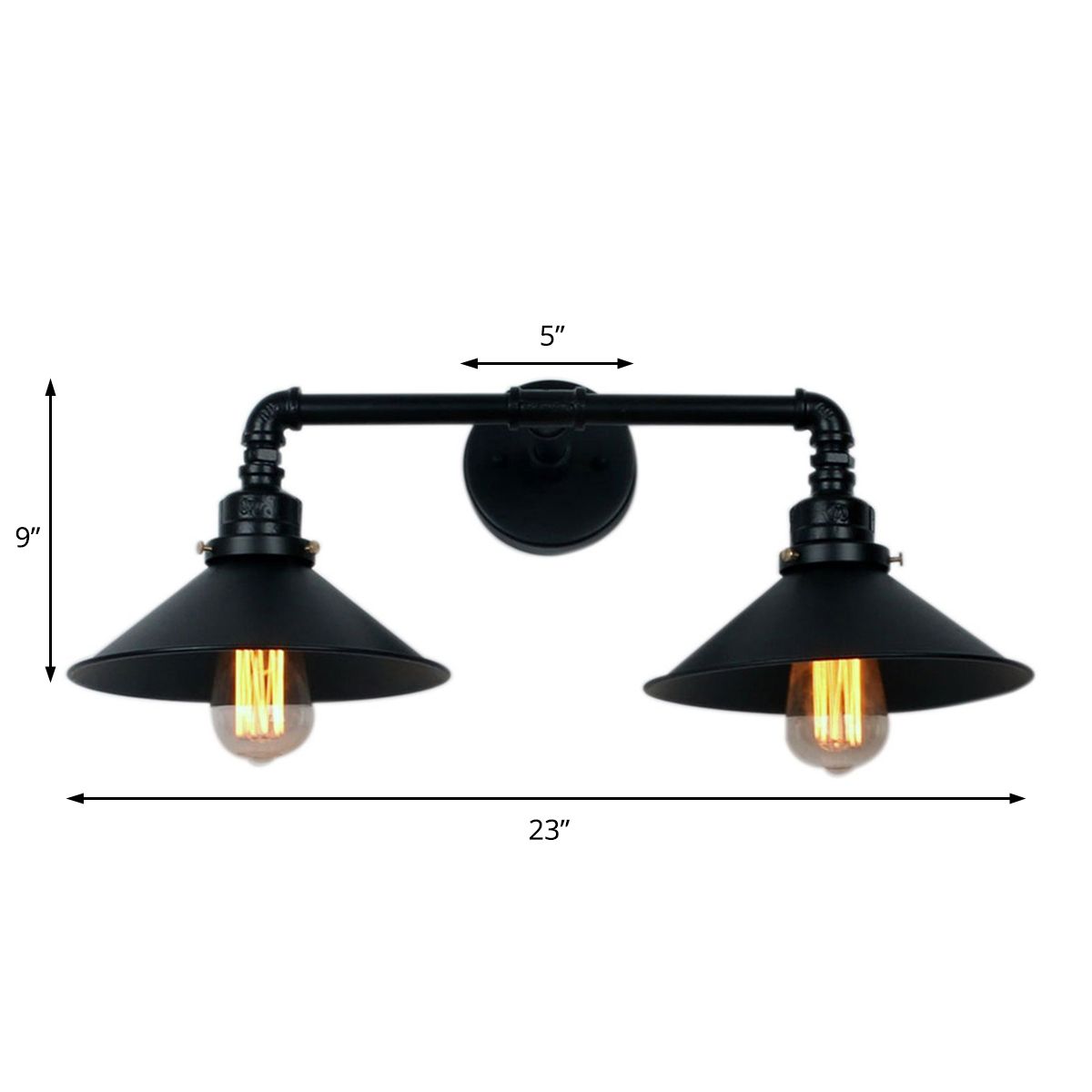 Black Cone Wall Lighting Industrial Metal 2 Lights Living Room Sconce Lamp with Round Backplate