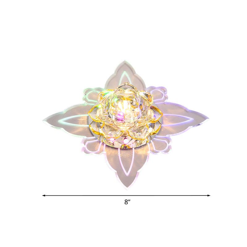 Modernism Blossom Flush Light Fixture LED Clear Crystal Ceiling Lighting with Leaf Edge, Warm/Multi Color Light