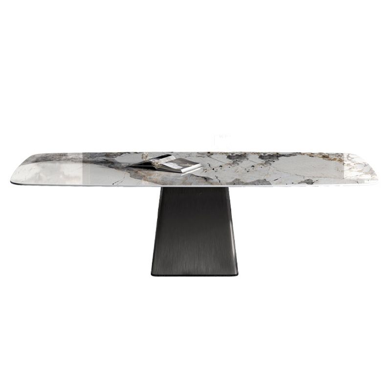 Traditional Luxury Rectangle Dining Table Stone Top Pedestal Casual Dining Table