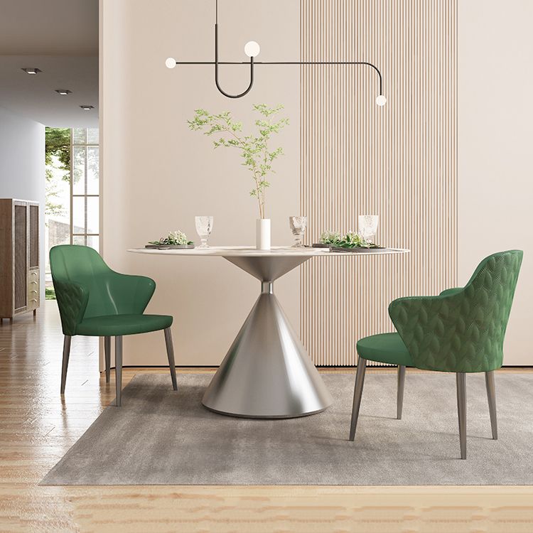 Sintered Stone Top Dining Table in White for Restaurant Modern Round Table with Metal Pedestal