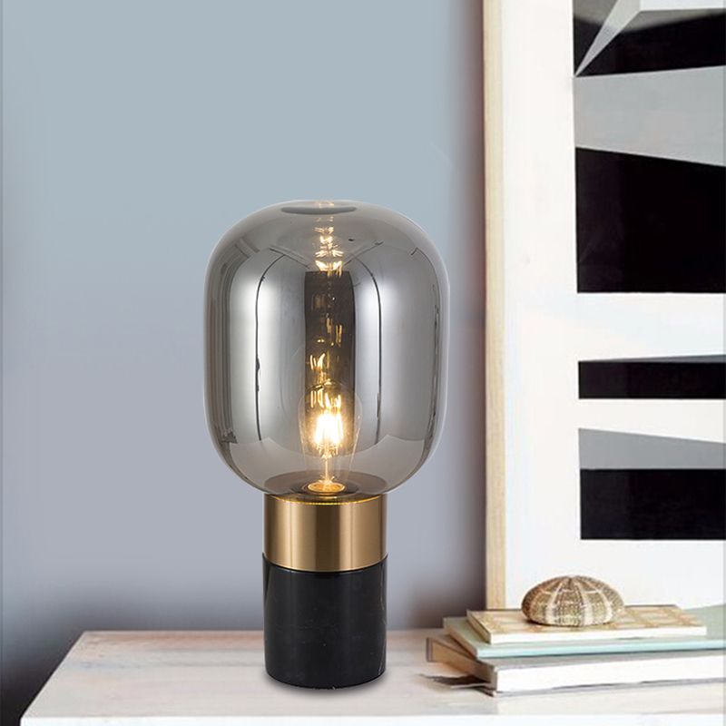 Capsule Night Stand Light Lampada da comodino per comodino ambra post-moderna in vetro singolo in nero/bianco