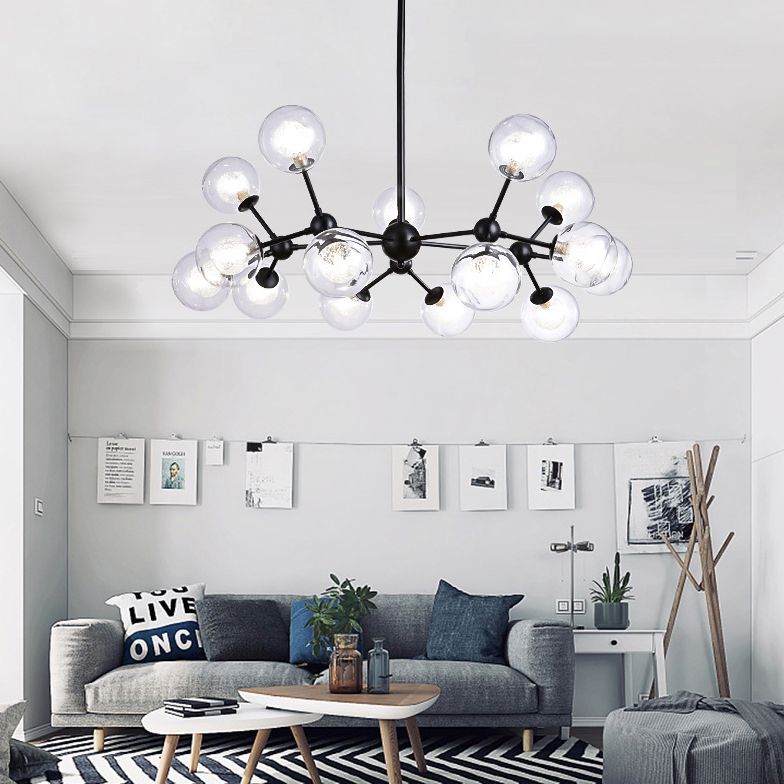 Black Branch Hanging Chandelier Light Modern Clear Glass Shade Ceiling Chandelier for Living Room