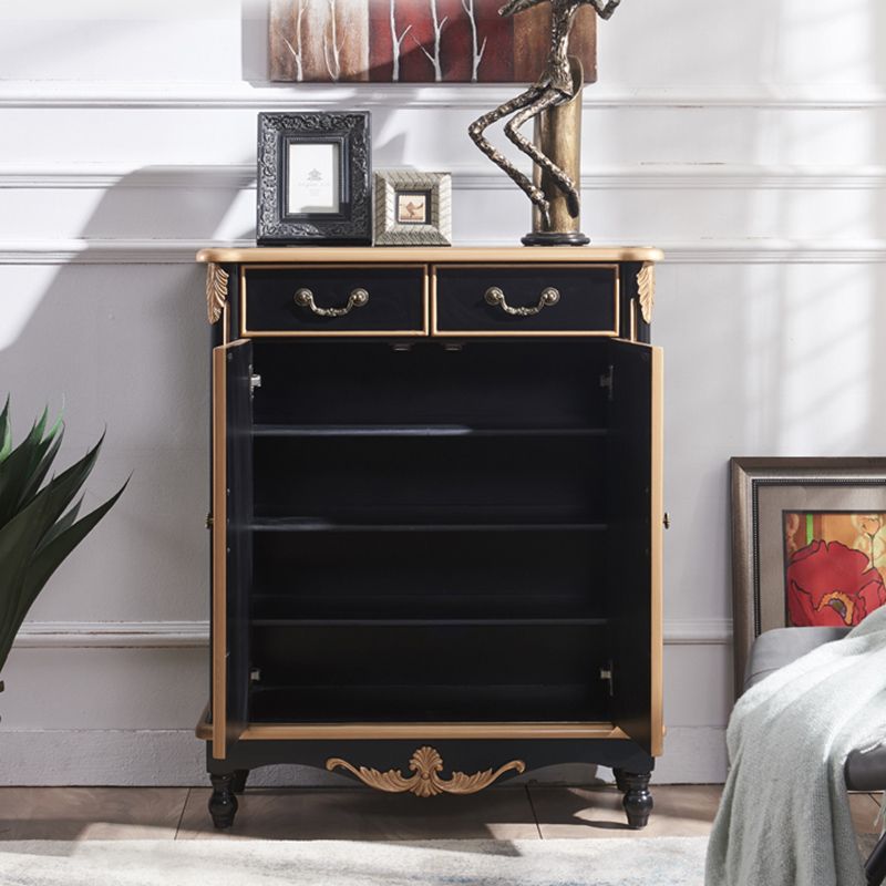 Mid Century Brown 2-Door Cabinet Solid Wood Chest with 2 - Drawer