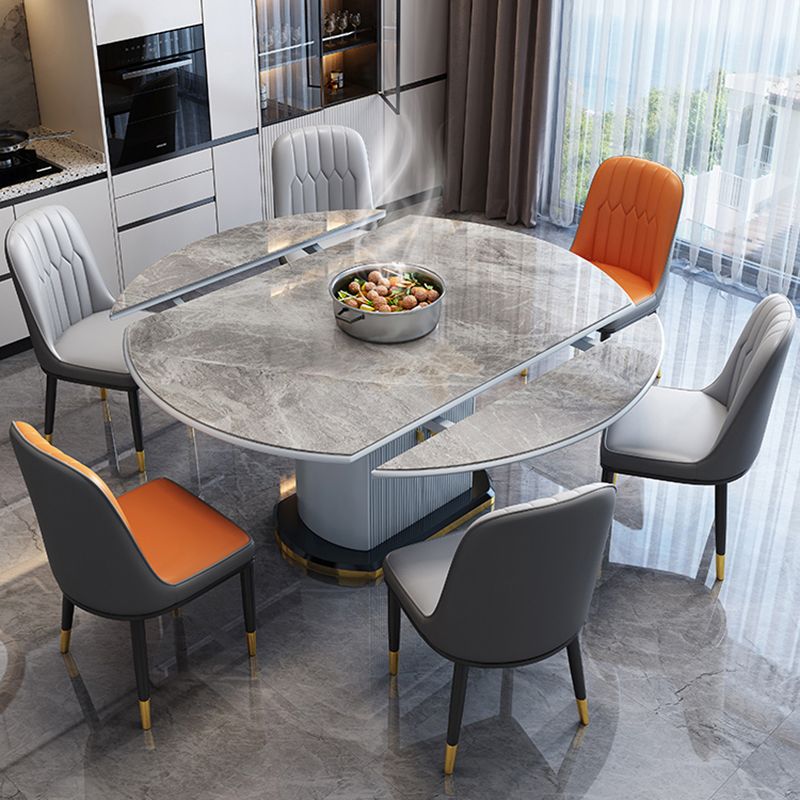 Glam Round Pedestal Dining Table Home Sintered Stone Drop-Leaf Table with Drawers