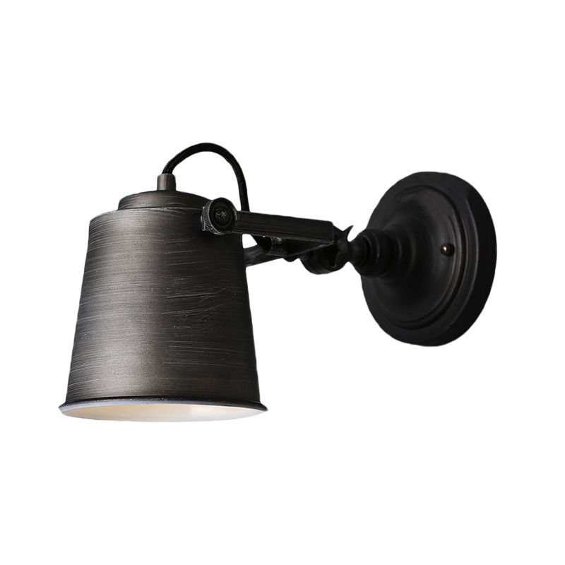 Antique Style Bucket Wall Light Sconce 1 Light Iron Adjustable Wall Mounted Lamp in Black/Grey for Outdoor