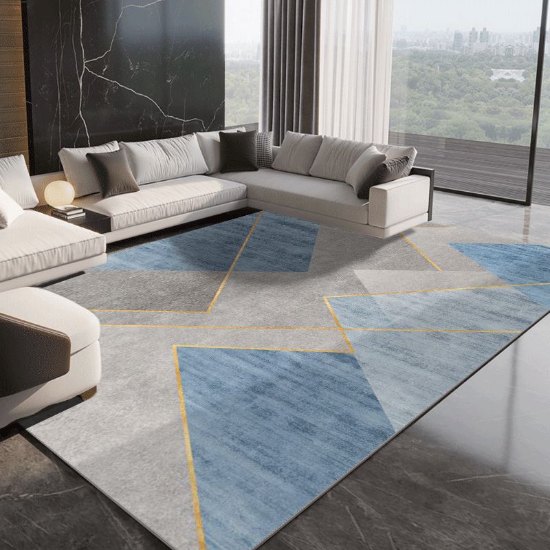 Grey Modern Carpet Polyester Geometric Pattern Rug Non-Slip Backing Area Carpet for Home Decor